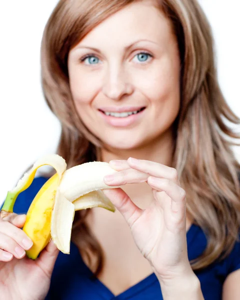 stock image Radiant woman holding a bananna