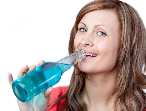 Portrait of a beautiful woman drinking — Stock Photo, Image