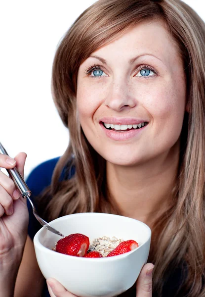 美丽的女人拥有健康的早餐 — 图库照片