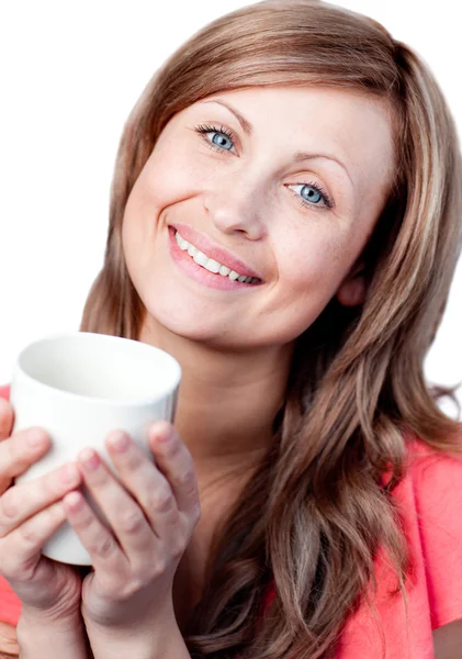 Sevimli kadın çay içme — Stok fotoğraf