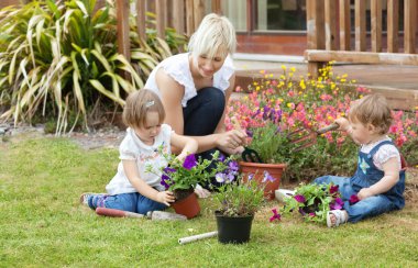 Family with colorful flowers clipart