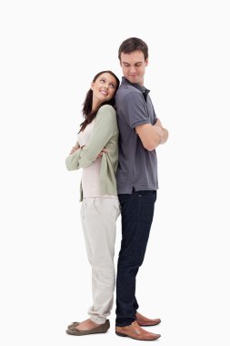 Couple back to back looking each other clipart