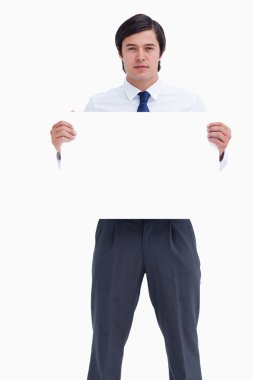 Tradesman holding blank sign clipart