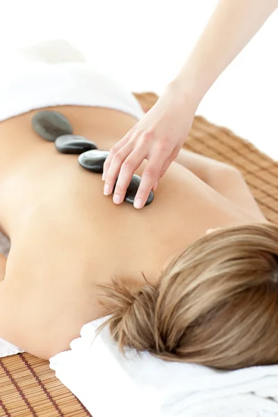 Caucasian woman having a stone therapy — Stock Photo, Image