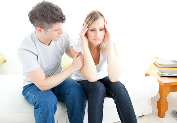 Exhausted couple having an argue together — Stock Photo, Image