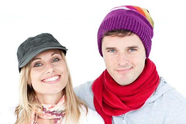 Charming couple looking at the camera together — Stock Photo, Image