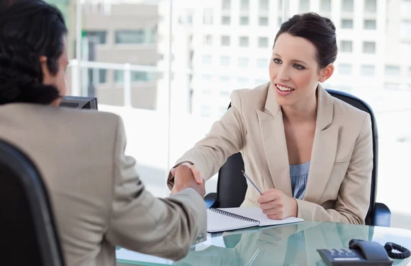 Manager shaking the hand of a male applicant — Stock Photo, Image