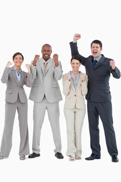 Businessteam cheering together — Stock Photo, Image