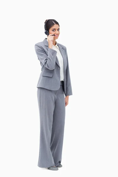 Call center agent with her headset — Stock Photo, Image