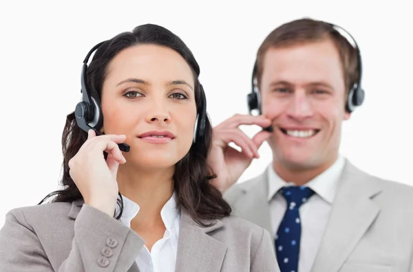 Call center team med deras headset — Stockfoto