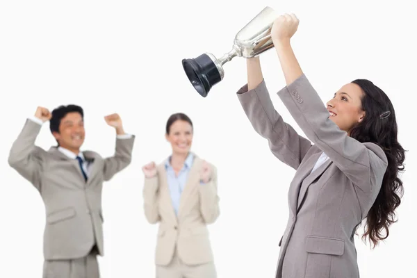 Successful businesswoman holding cup — Stock Photo, Image