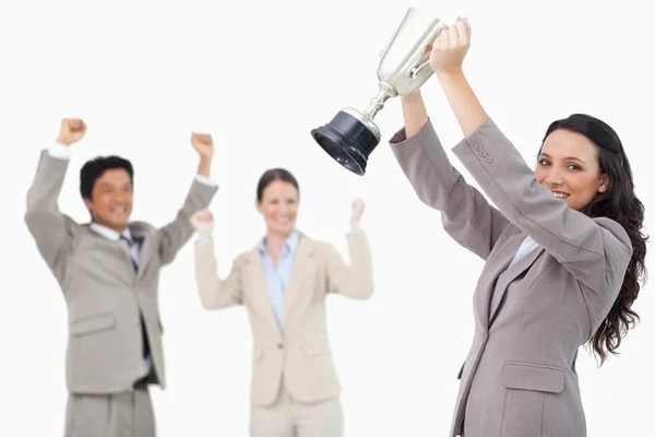 Successful saleswoman with cup — Stock Photo, Image