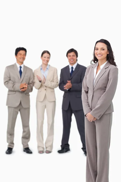 Businesswoman getting applause by her colleagues — Stock Photo, Image