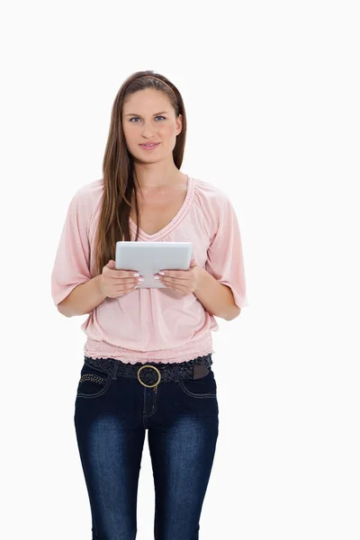 Girl holding a touchpad — Stock Photo, Image