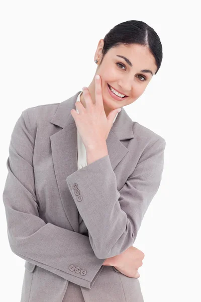 Smiling businesswoman in thinkers pose — Stock Photo, Image