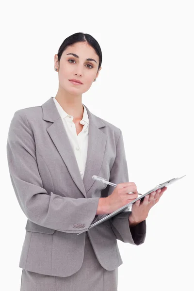 Geschäftsfrau bereit, Notizen zu machen — Stockfoto