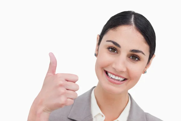 Close up of businesswoman giving thumb up — Stock Photo, Image