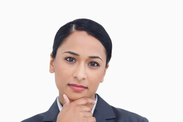 Close up of thinking saleswoman — Stock Photo, Image