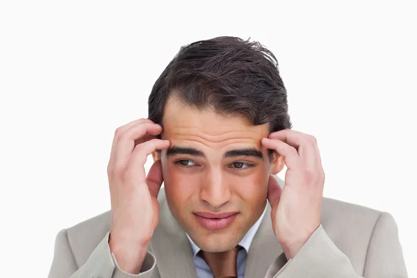 Close up van verkoper hebben een hoofdpijn — Stockfoto