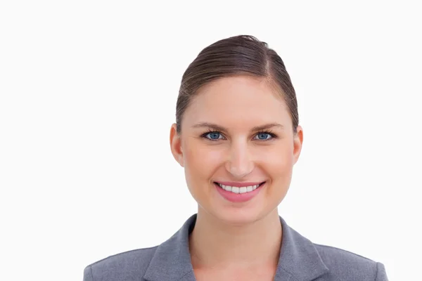 Close up of smiling tradeswoman — Stock Photo, Image