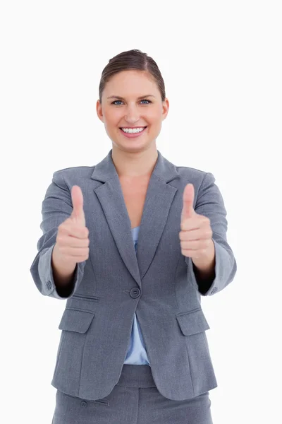 Smiling tradeswoman dando sua aprovação — Fotografia de Stock