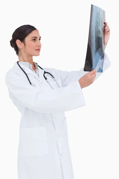 엑스레이를 보고 있는 여의사의 모습 — 스톡 사진