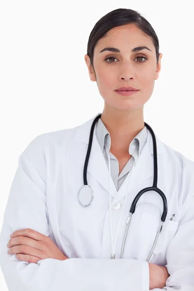 Close up of female doctor with her arms folded — Stock Photo, Image