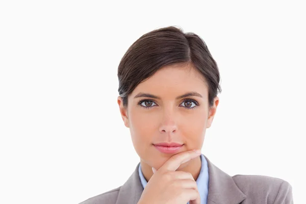 Närbild av kvinnliga företagare i tänkare pose — Stockfoto