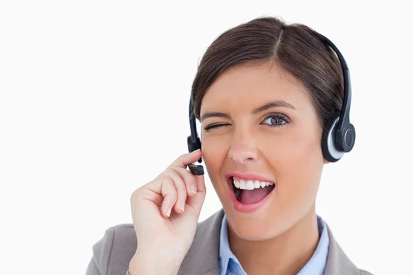 Close up of blinking call center agent — Stock Photo, Image