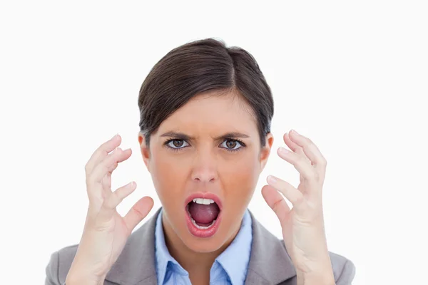 Close up de empreendedor gritando irritado — Fotografia de Stock