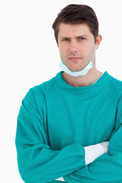 Close up of male doctor in scrubs — Stock Photo, Image