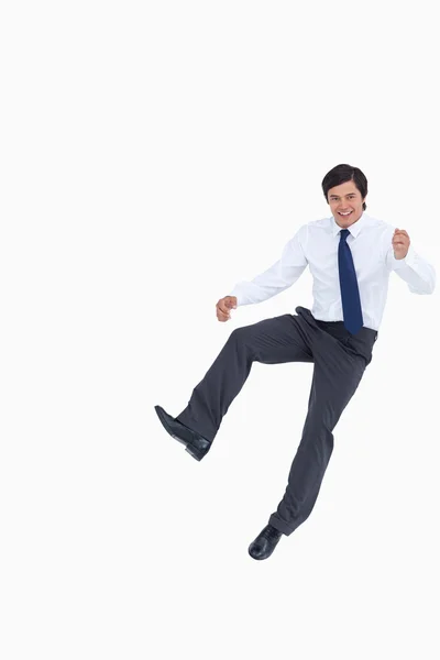 Successful tradesman jumping — Stock Photo, Image
