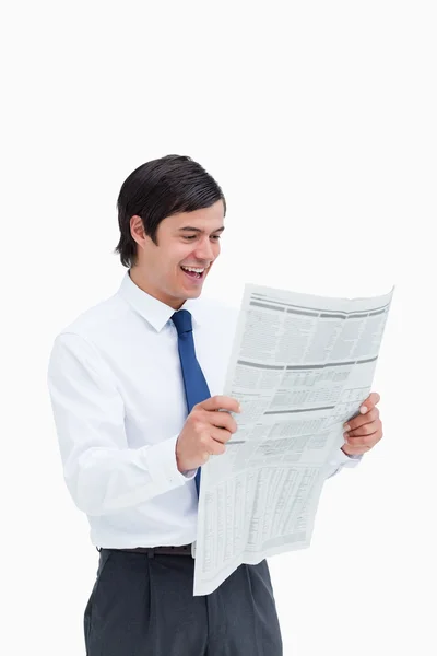 Smiling tradesman happy about the news — Stock Photo, Image