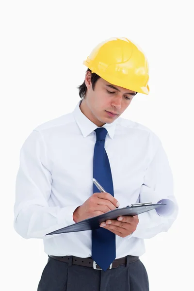 Close up of male architect taking notes — Stock Photo, Image