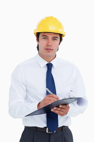 Male architect with clipboard and pen — Stock Photo, Image