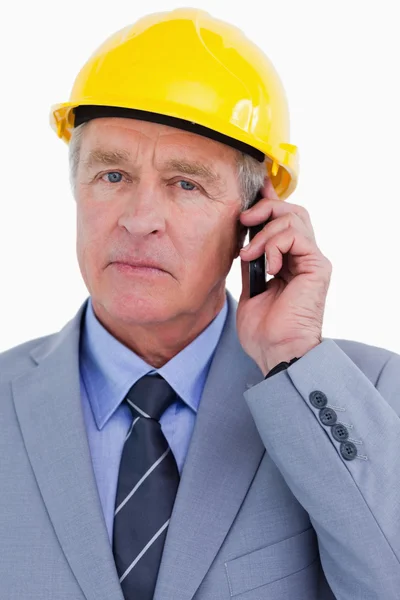 Close up of mature architect on his cellphone — Stock Photo, Image