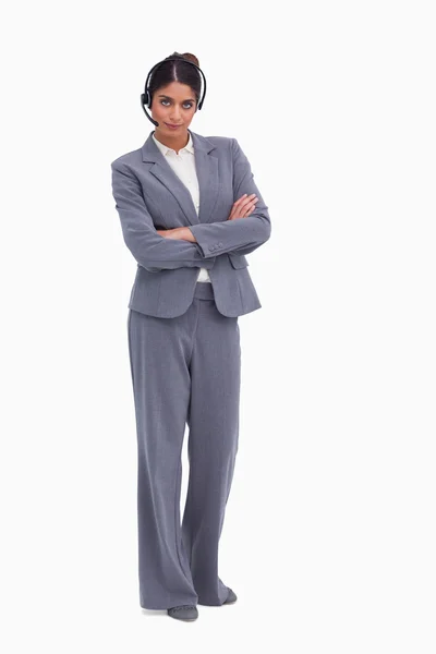 Female call center agent with her arms folded — Stock Photo, Image
