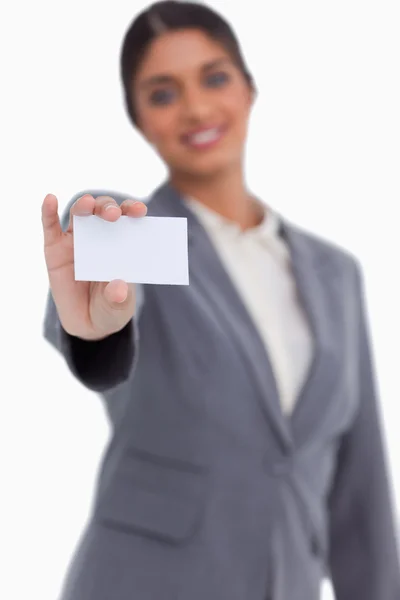 Blank business card being shown by female entrepreneur — Stock Photo, Image