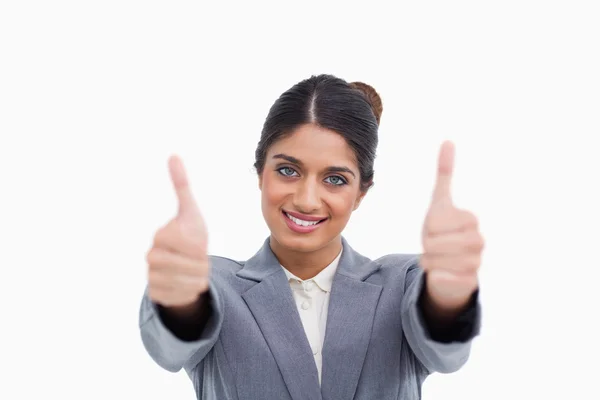 Empreendedora mulher dando polegares para cima — Fotografia de Stock
