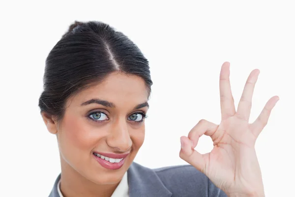Close up of smiling female entrepreneur giving her approval — Stock Photo, Image