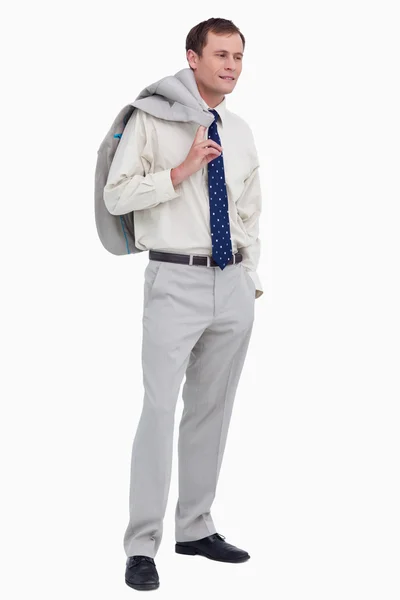 Vista lateral del hombre de negocios con chaqueta sobre su hombro —  Fotos de Stock