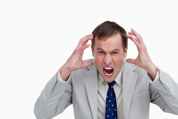 Närbild på rasande skriker affärsman — Stockfoto