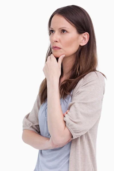 Close up side view of thoughtful woman — Stock Photo, Image