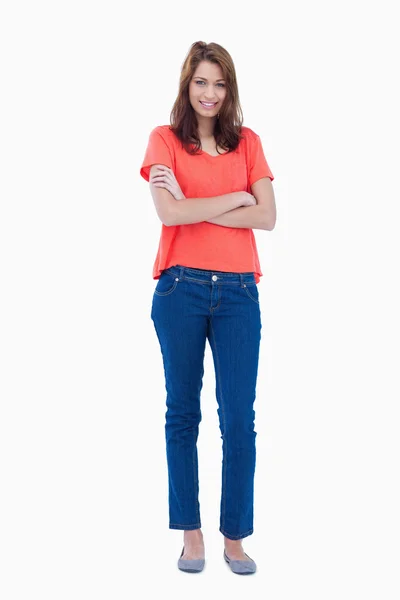 Teenager wearing casual clothes while crossing her arms — Stock Photo, Image