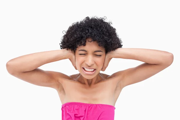 Teenager which can not stand the noise — Stock Photo, Image