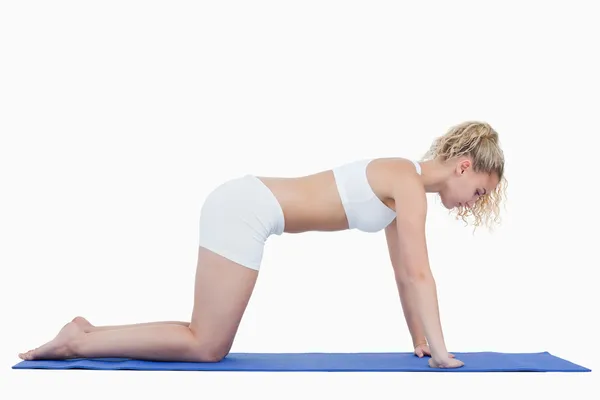 Blonde teenager doing gymnastics on all fours — Stock Photo, Image