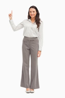 Portrait of an employee pointing up clipart