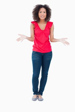 Young smiling woman wondering what happened clipart