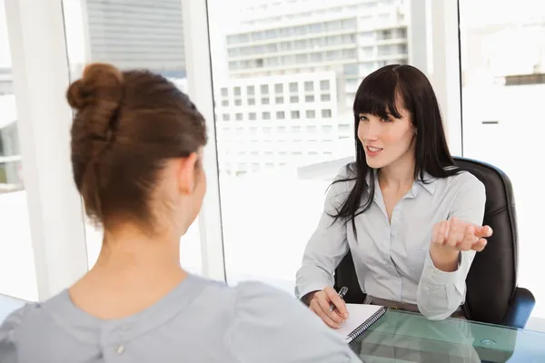 Uma mulher de negócios entrevista um potencial novo funcionário — Fotografia de Stock