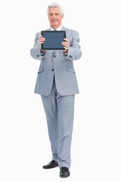Chefe mostrando uma tela de almofada de toque — Fotografia de Stock
